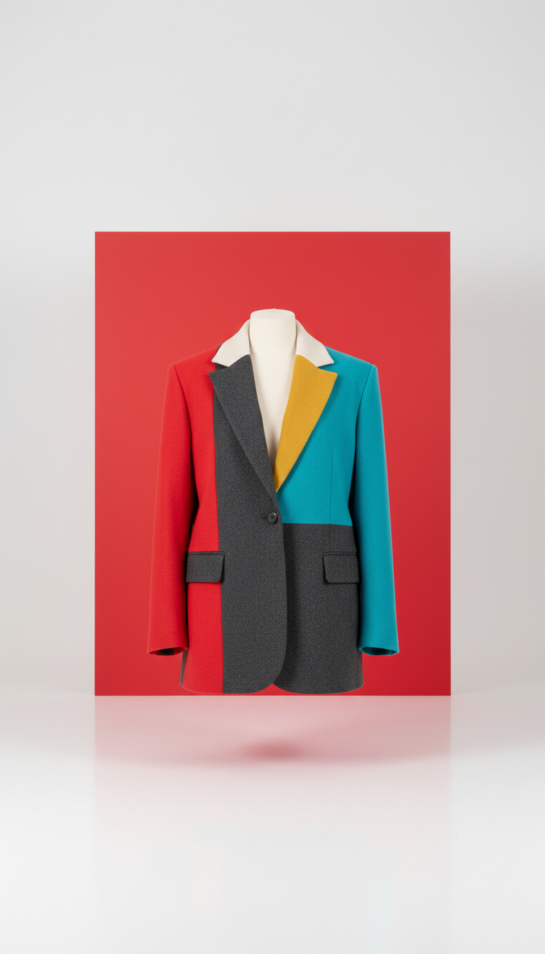Colorblocked Wool Blazer With Contrast Panels